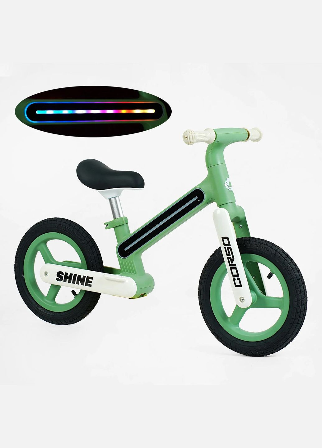 Детский велобег « Shine» JT-10078. Нейлоновая рама со светом, нейлоновая вилка, надувные колеса 12" Corso (290668381)