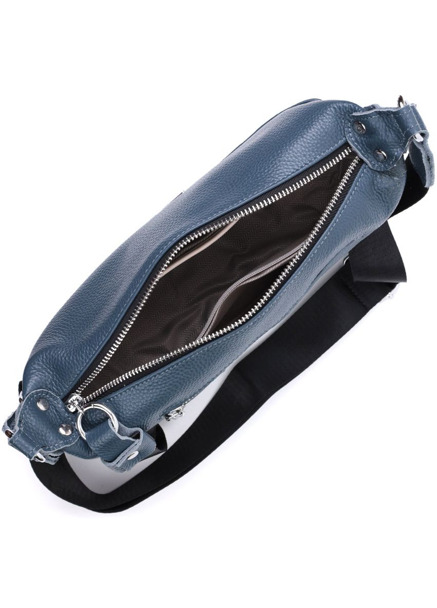 Кросбоді для жінок через плече з незвичайним бігунком брелоком з натуральної шкіри синя 22617 Vintage (329196920)