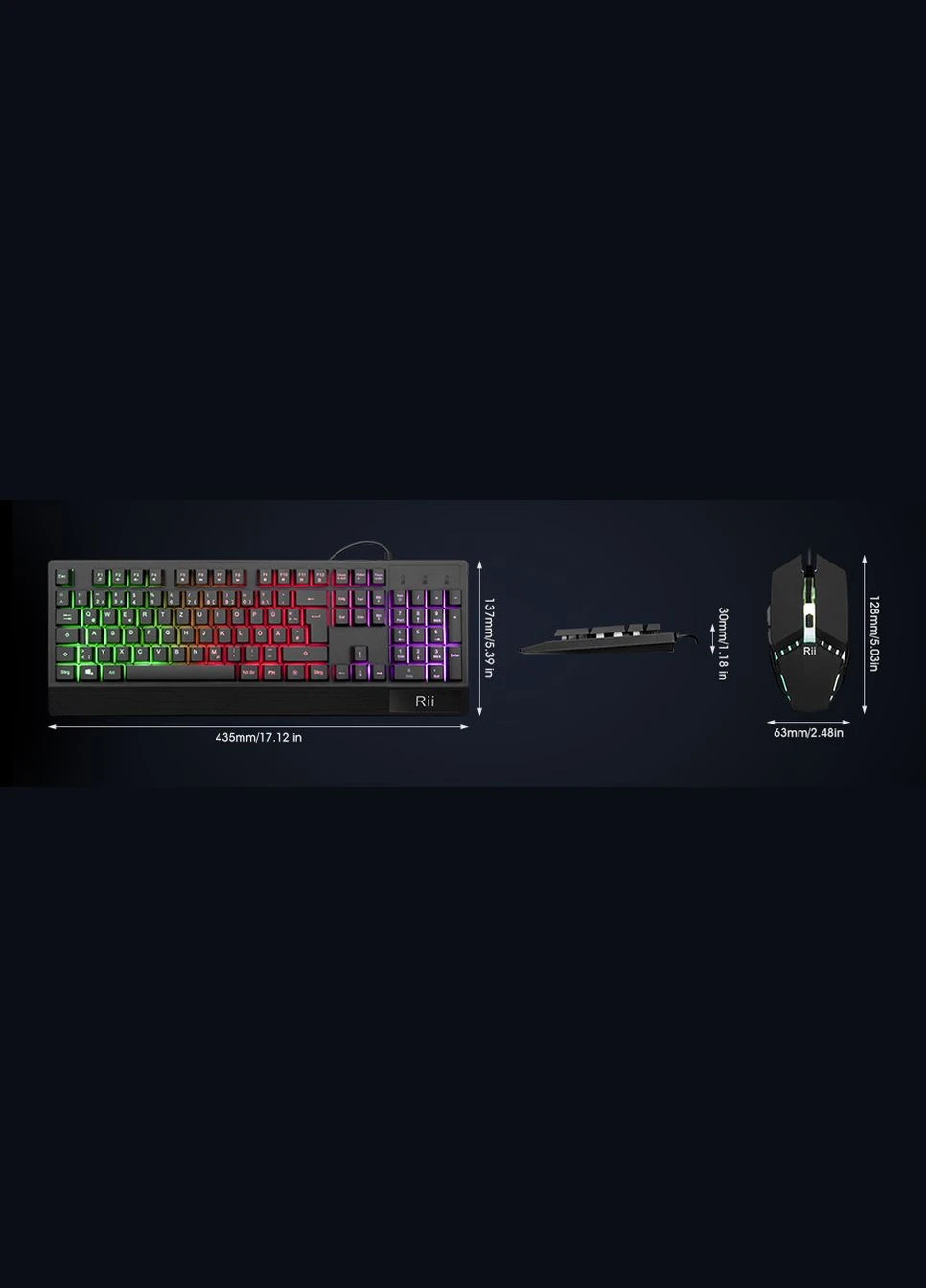 Набор геймерской клавиатуры и мыши RK400 с RGB-подсветкой QWERTZ с немецкой раскладкой Rii (301854229)