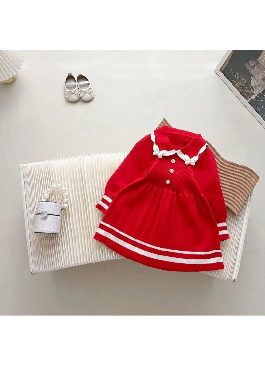 Червона трикотажна дитяча святкова повсякденна сукня з метеликами рукавами на гумці для дівчаток (481693-prob) червона розмір 100 Unbranded (365333387)