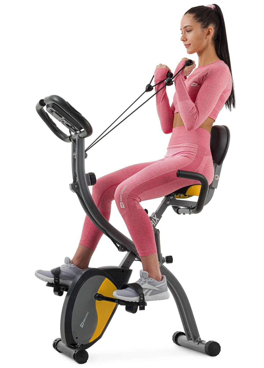 Велотренажер магнитный HS-3010X Grix X-Bike с эспандерами серо-желтый Hop-Sport (361951526)