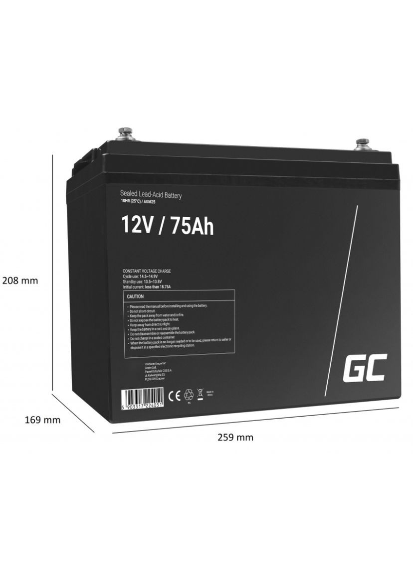 AGM Аккумулятор 75Ah 12V VRLA (AGM25) Green Cell (316152699)
