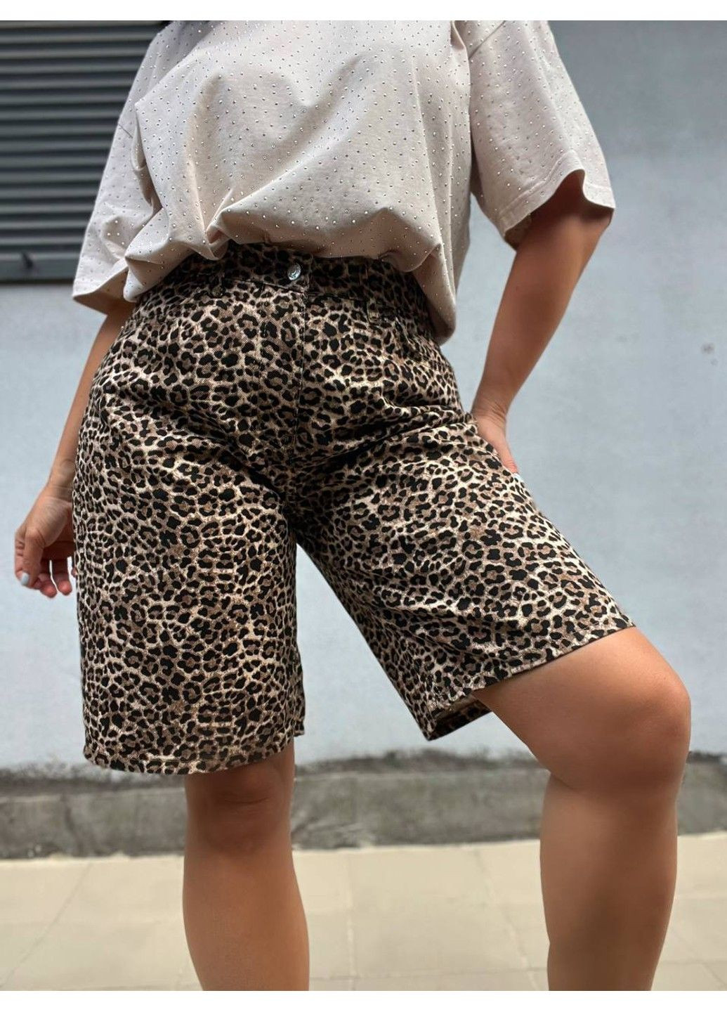 Шорти жіночі джинсові X Denim 2082 леопардовий принт Мом бермуди довжина до коліна No Brand (304548521)