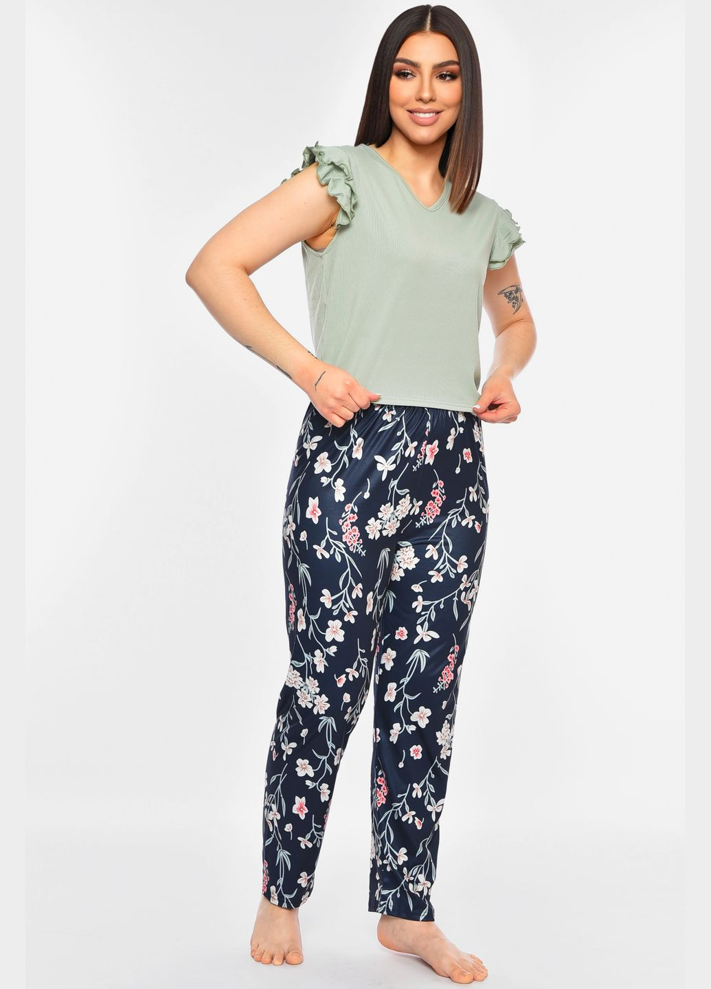 Мятная всесезон пижама женская мятного цвета комбинезон Let's Shop