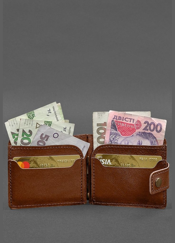 Шкіряне портмоне 13.1 затискач з хлястиком світло-коичневий краст (A-028265) BlankNote (328444670)