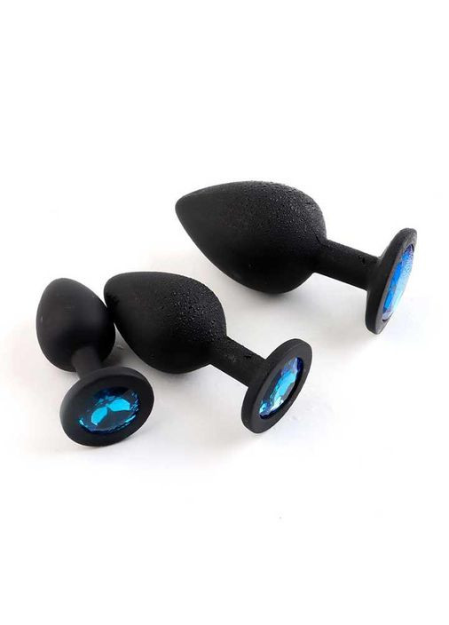 Набор силиконовых анальных пробок с кристаллом 3шт. размер (S, M, L) черного цвета из медицинского силикона China (360603363)