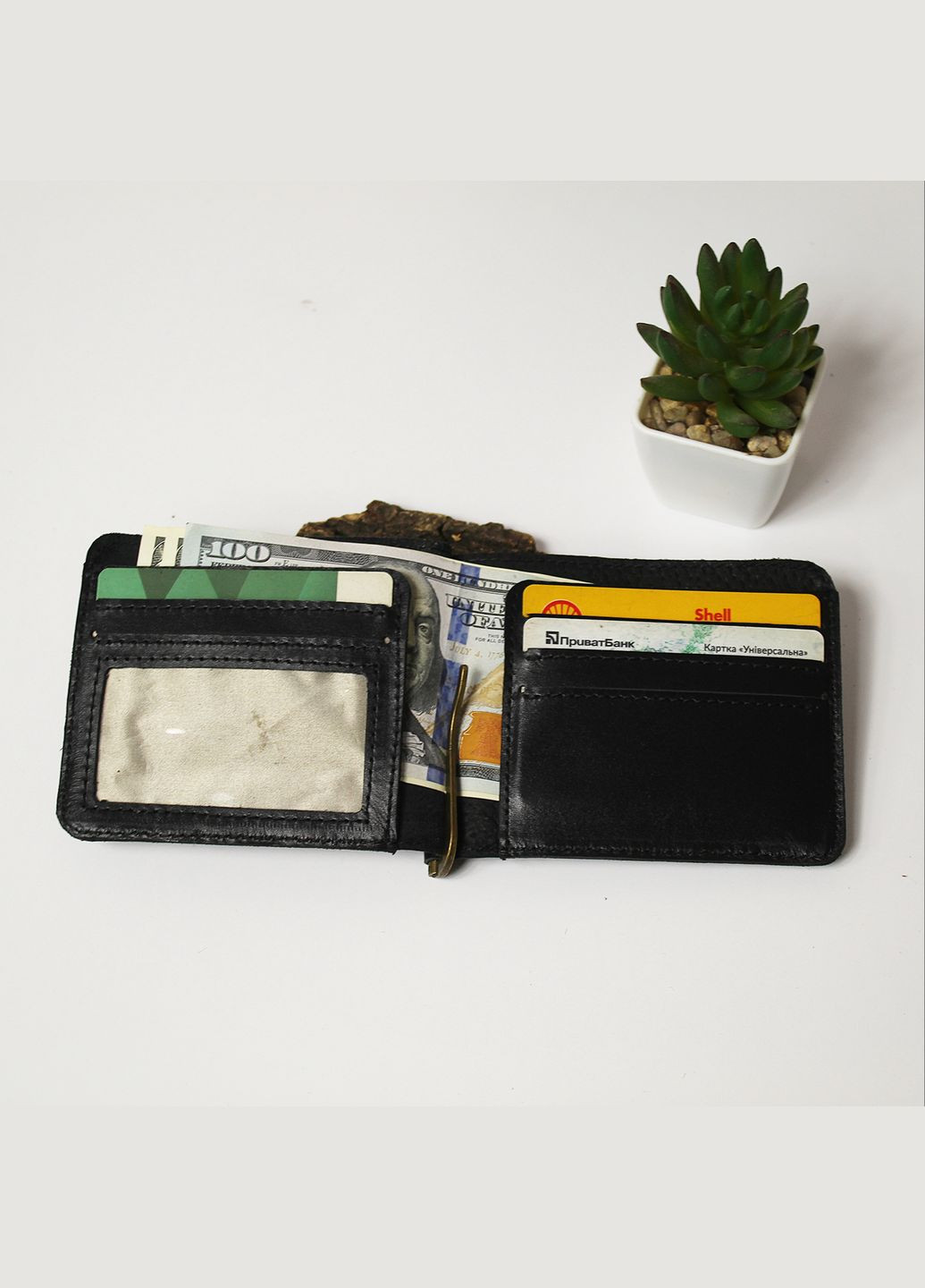 Затискач для грошей із монетницею, гаманець зі шкіри "Leaflet" - з RFID захистом! STOK (293850454)