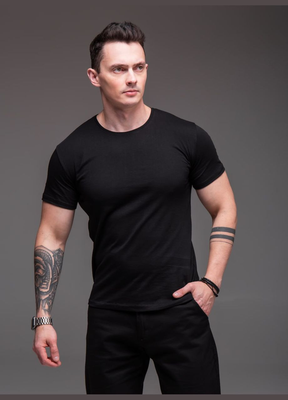 Чорна чорна чоловіча футболка базова, бавовна No Brand