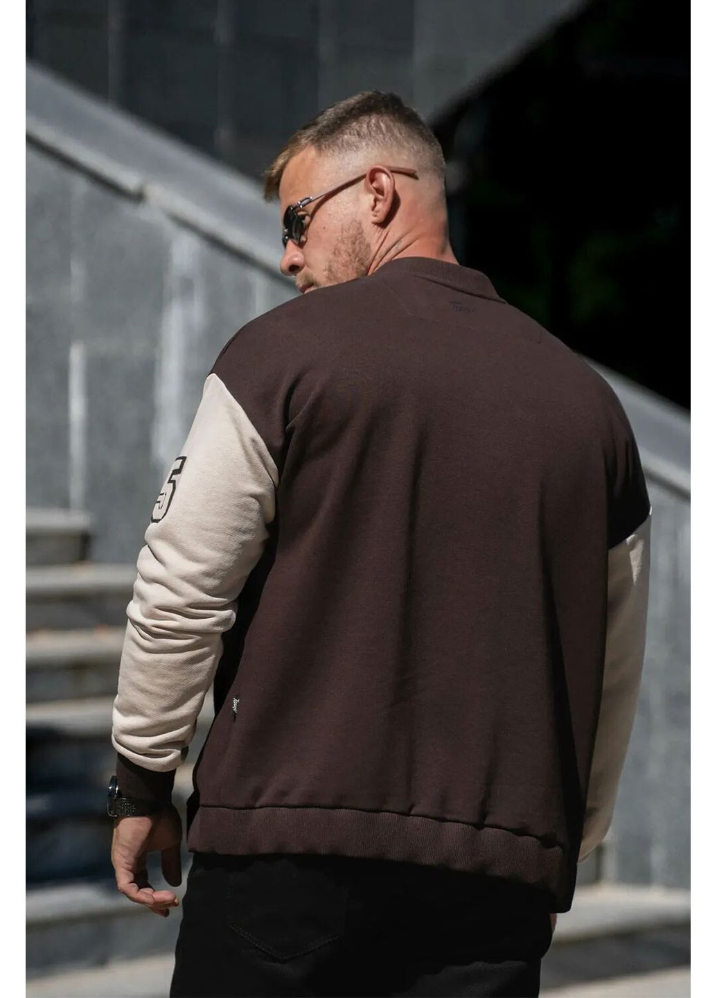 Чоловічий бомбер на кнопках oversize petlia 23 коричневий з білим Teamv (366740734)