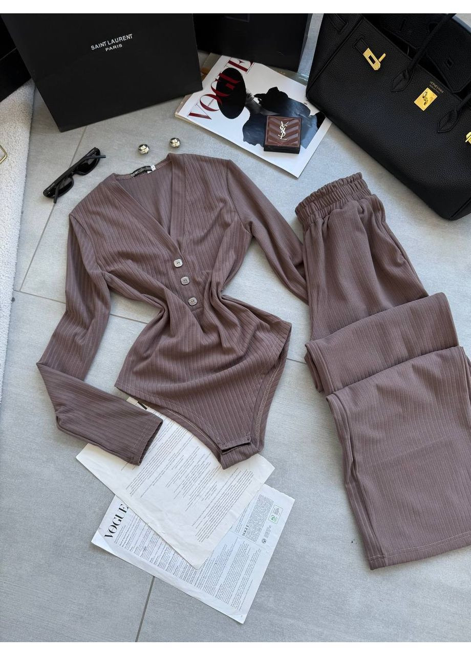 Жіночий костюм двійка з ангори: боді + широкі штани MonCher (366241923)