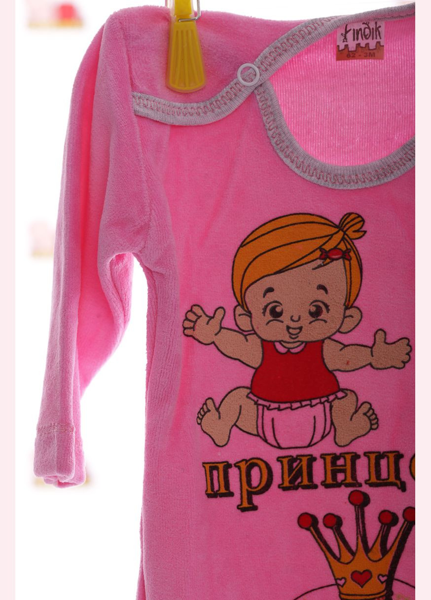 Боди с длинным рукавом для девочки велюр розовое я принцесса MiniPapi 62 см (27525) BABYKROHA (297200945)
