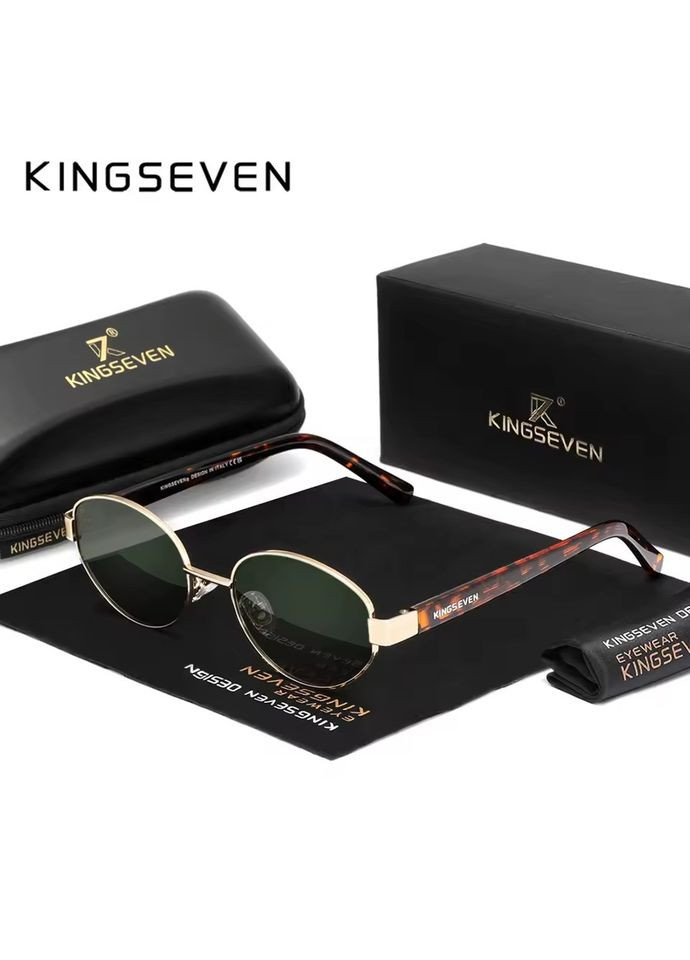 Поляризаційні сонцезахисні окуляри для чоловіків та жінок 7589 Gold Green KINGSEVEN (334848536)