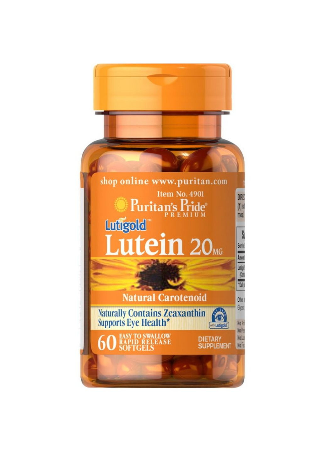 Натуральная добавка Lutein 20 mg with Zeaxanthin, 60 капсул Puritans Pride (293482793)
