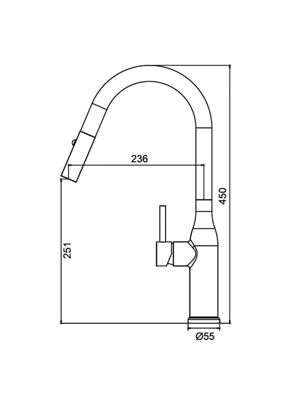 Кухонний змішувач з висувним виливом KI-70004-05 (нержавіюча сталь) (KR3386) — одноважільний змішувач KOER (334003280)