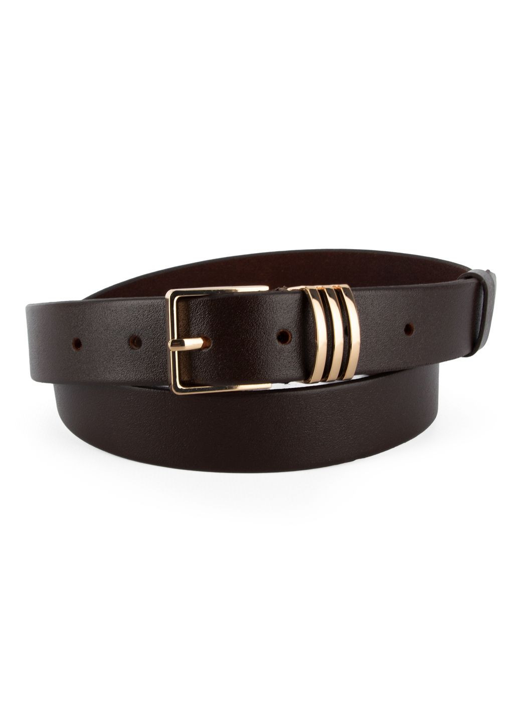 Ремінь жіночий шкіряний -3063 темно-коричневий із золотою пряжкою (115 см) JK (369892837)