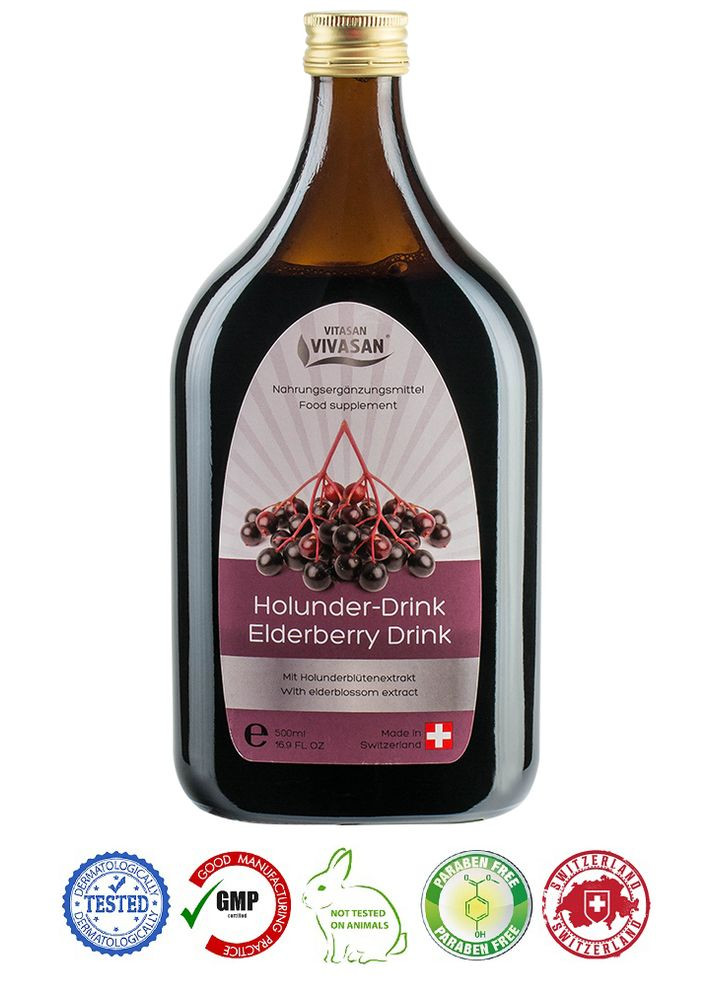 Натуральний швейцарський антиоксидантний Напій Бузина чорна/Elderberry Original 500 мл GMP Sertified Vivasan (273255326)