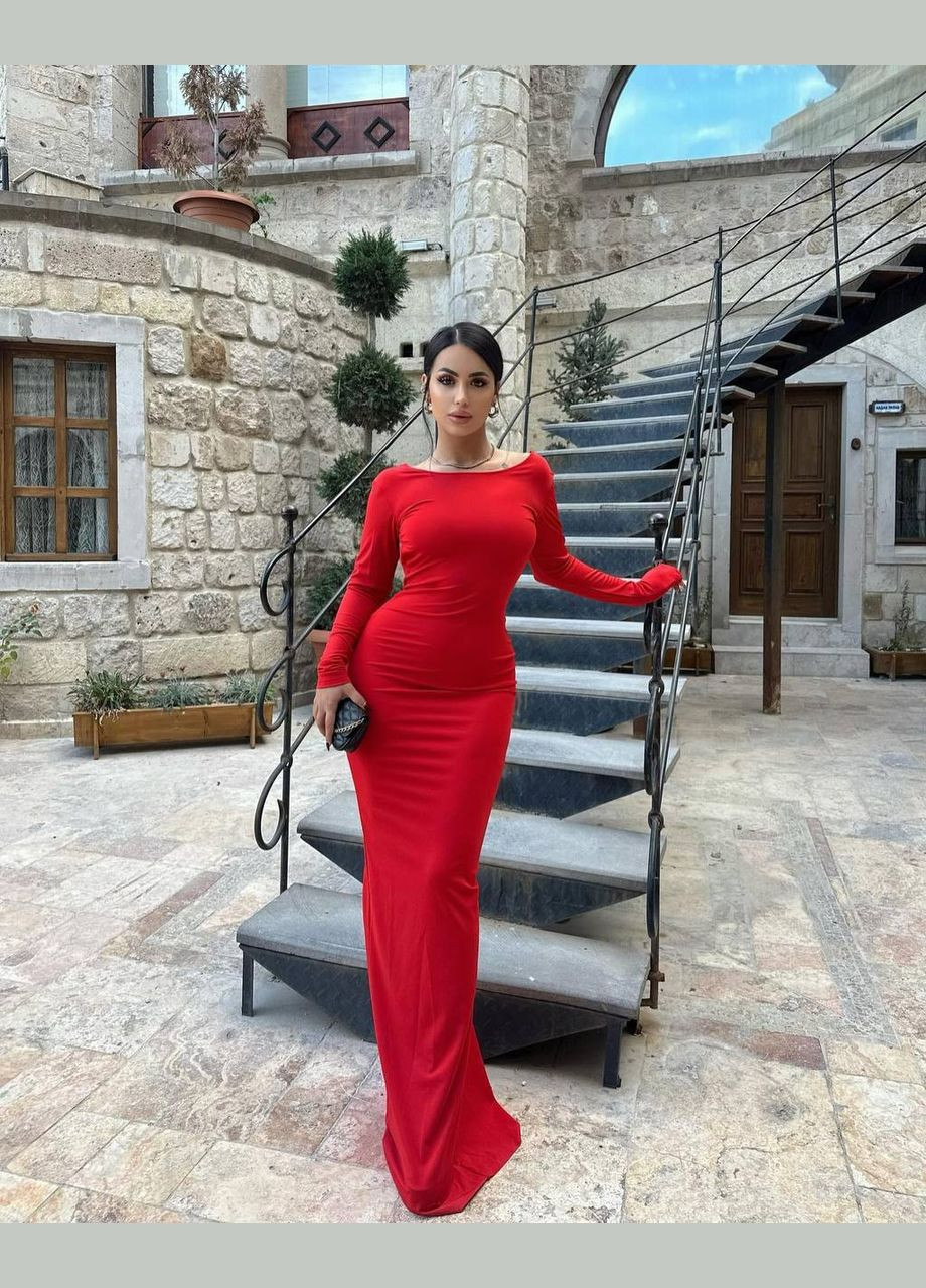 Красное праздничный, вечернее платье с открытой спиной No Brand однотонное