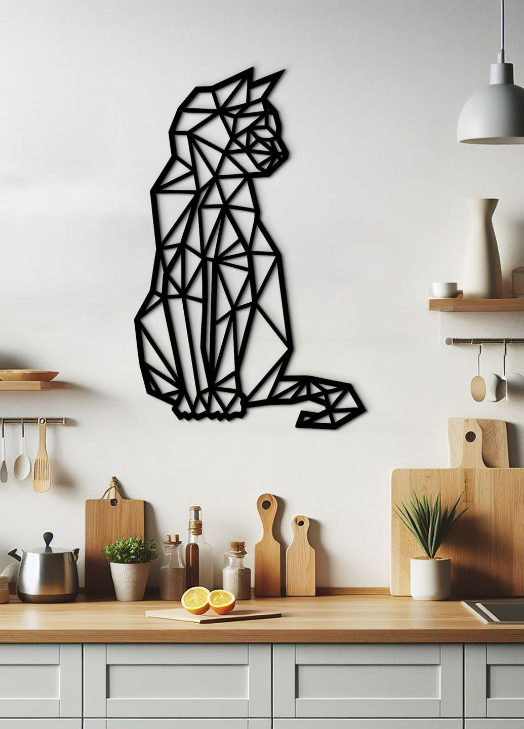 Дерев'яний декор для дому, декоративне панно на стіну "Геометричний кіт", картина лофт 30х20 см Woodyard (292113530)