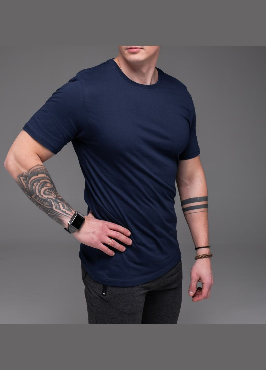 Темно-синяя базовая футболка из хлопка с коротким рукавом Vakko