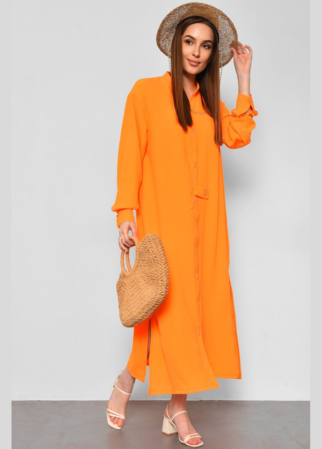 Помаранчева джинсова сукня жіноча однотонна помаранчевого кольору в грецькому стилі Let's Shop однотонна