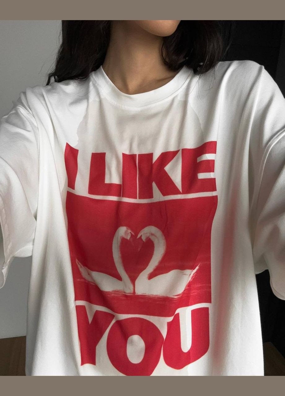 Белая oversize футболка из турецкого кулира(100% хлопок) с качественным накатом на груди, повседневная футболка No Brand 250 - (295958646)