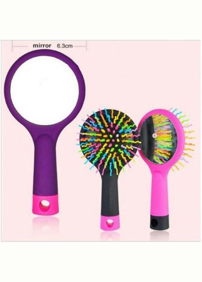 Гребінець-щітка 8701 рожева кольорові зубці із зеркальцем Salon Professional (299484347)
