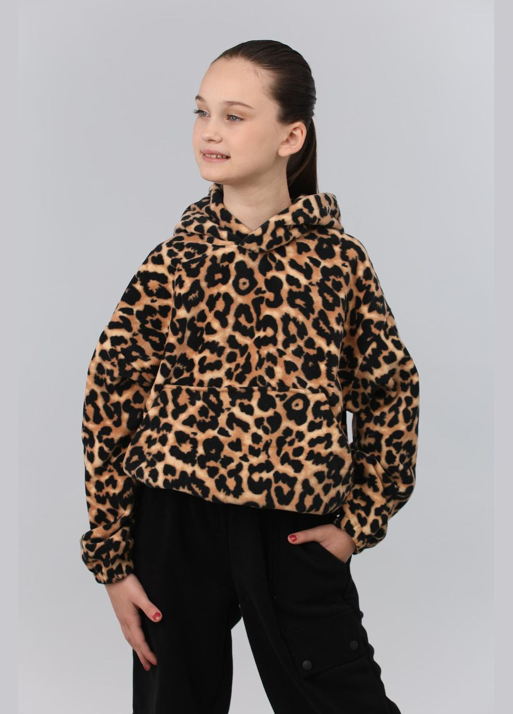 Коричневый демисезонный костюм (штаны, худи) подростковый леопардовый брючный IRmAS оверсайз