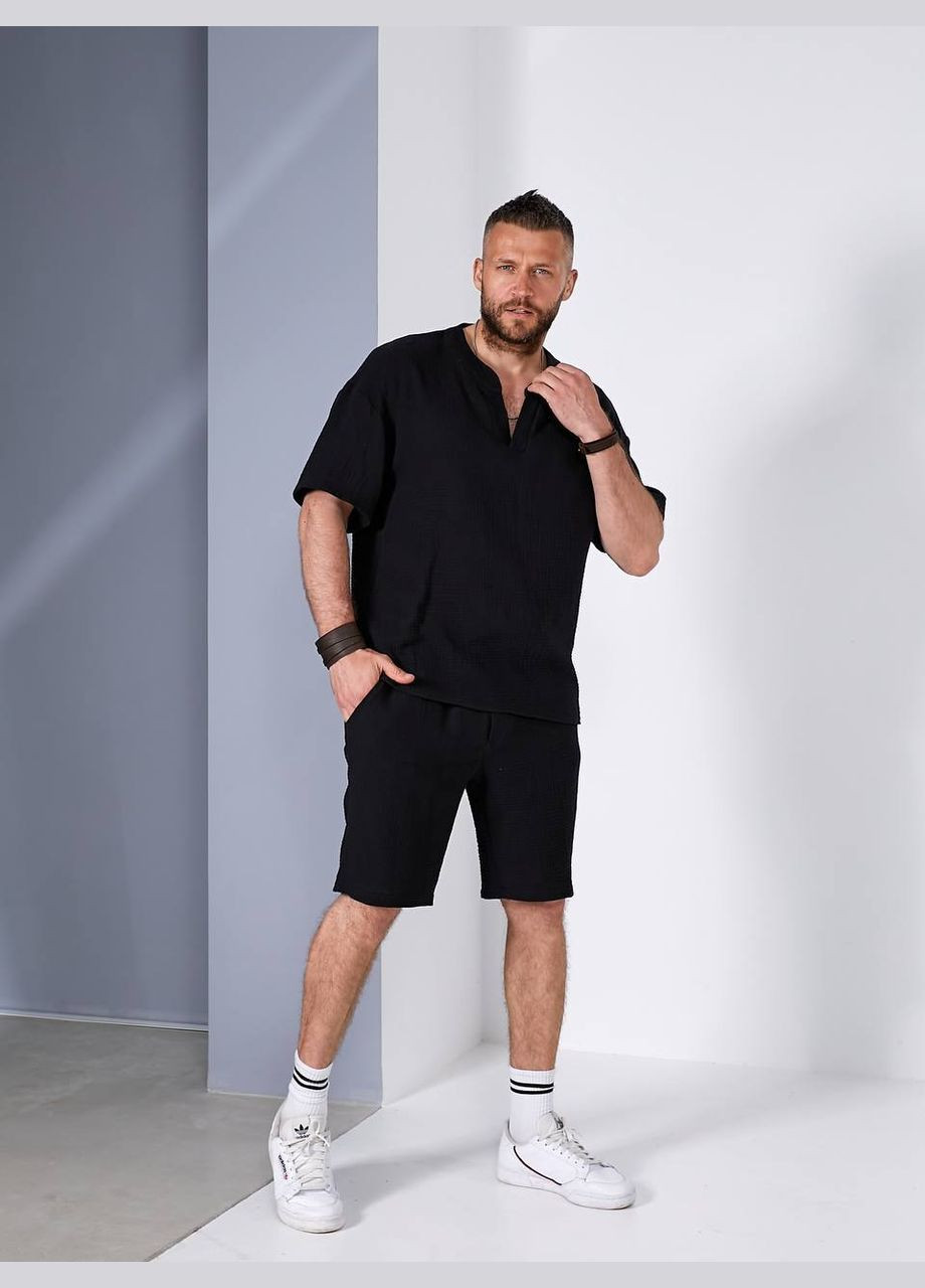 Чорний літній костюм чоловічий з шортами No Brand
