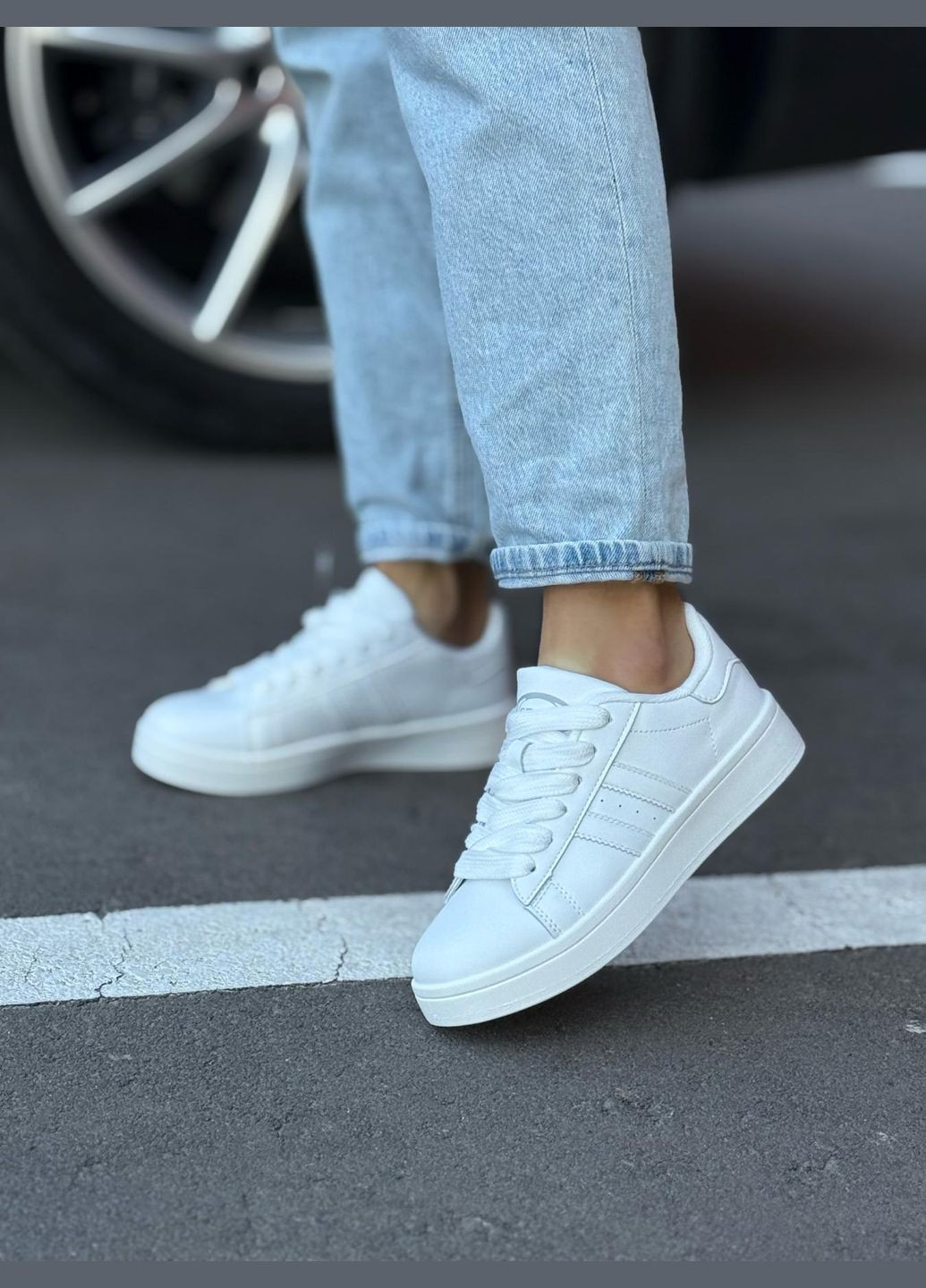 Білі жіночі кросівки білі на платформі еко-шкіра No Brand