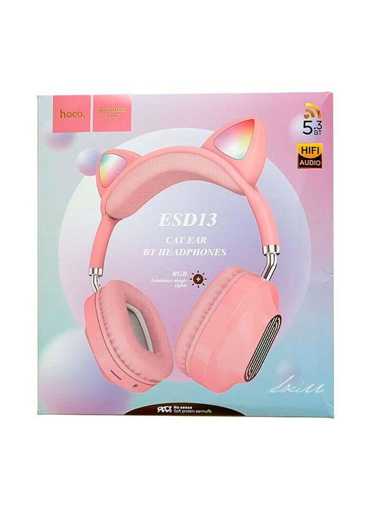 Навушники бездротові ESD13 Skill cat ear котячі вушка рожевий Hoco (280876705)