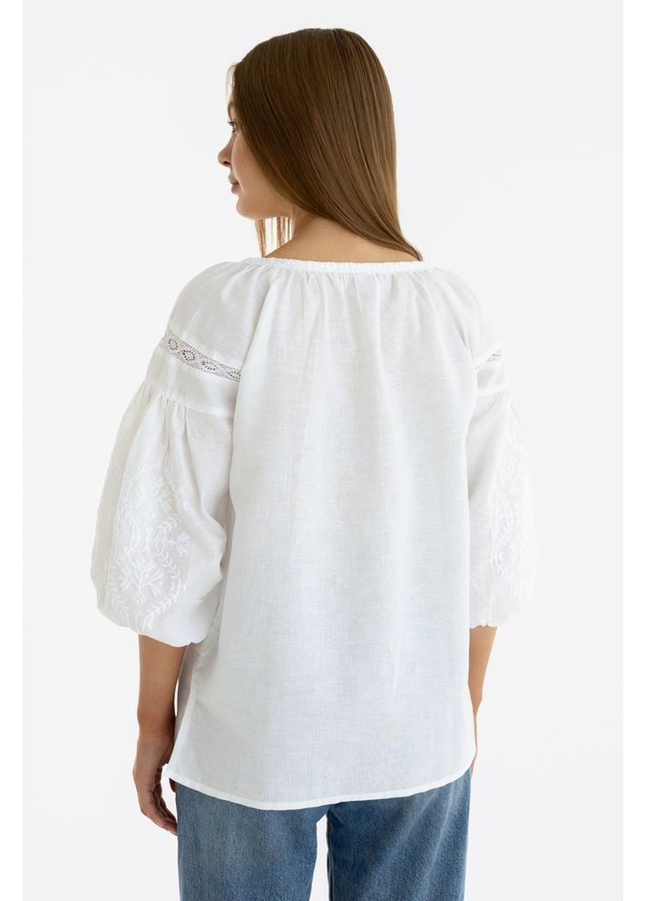 Біла вишиванка жіноча із лляного полотна леда (fm2100) Folk Moda (365729735)