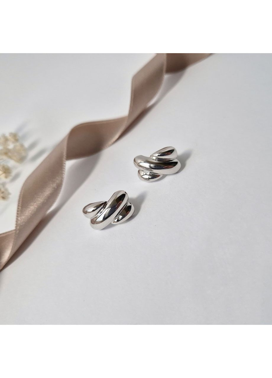 Срібні сережки без каменів Об'ємні срібло 925 проби Родоване вс359р 3.46г Nobrand (370438615)