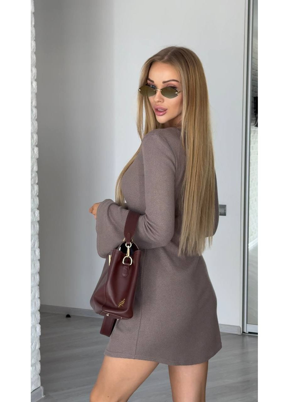 Темно-бежева вечірня жіноча сукня довжини міні з ангори MonCher