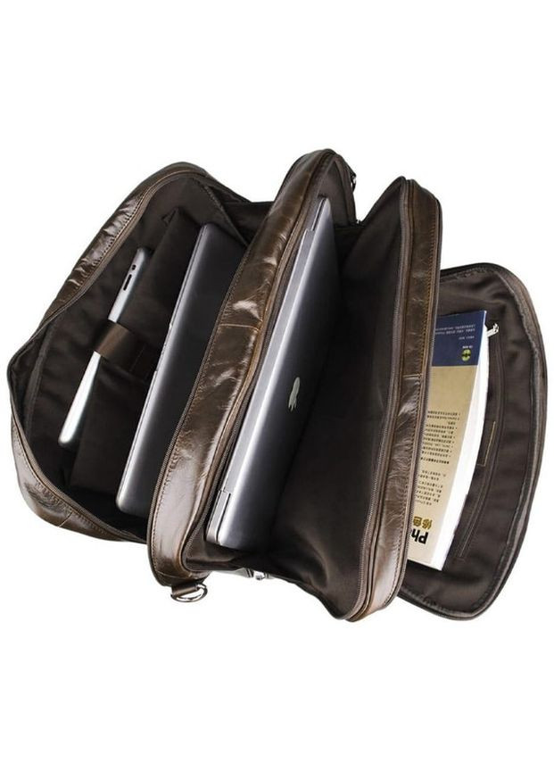 Сумка чоловіча через плече шкіряна портфель для документів А4 планшет в дорогу для телефону Темно-коричневий 34282 John McDee (331862430)