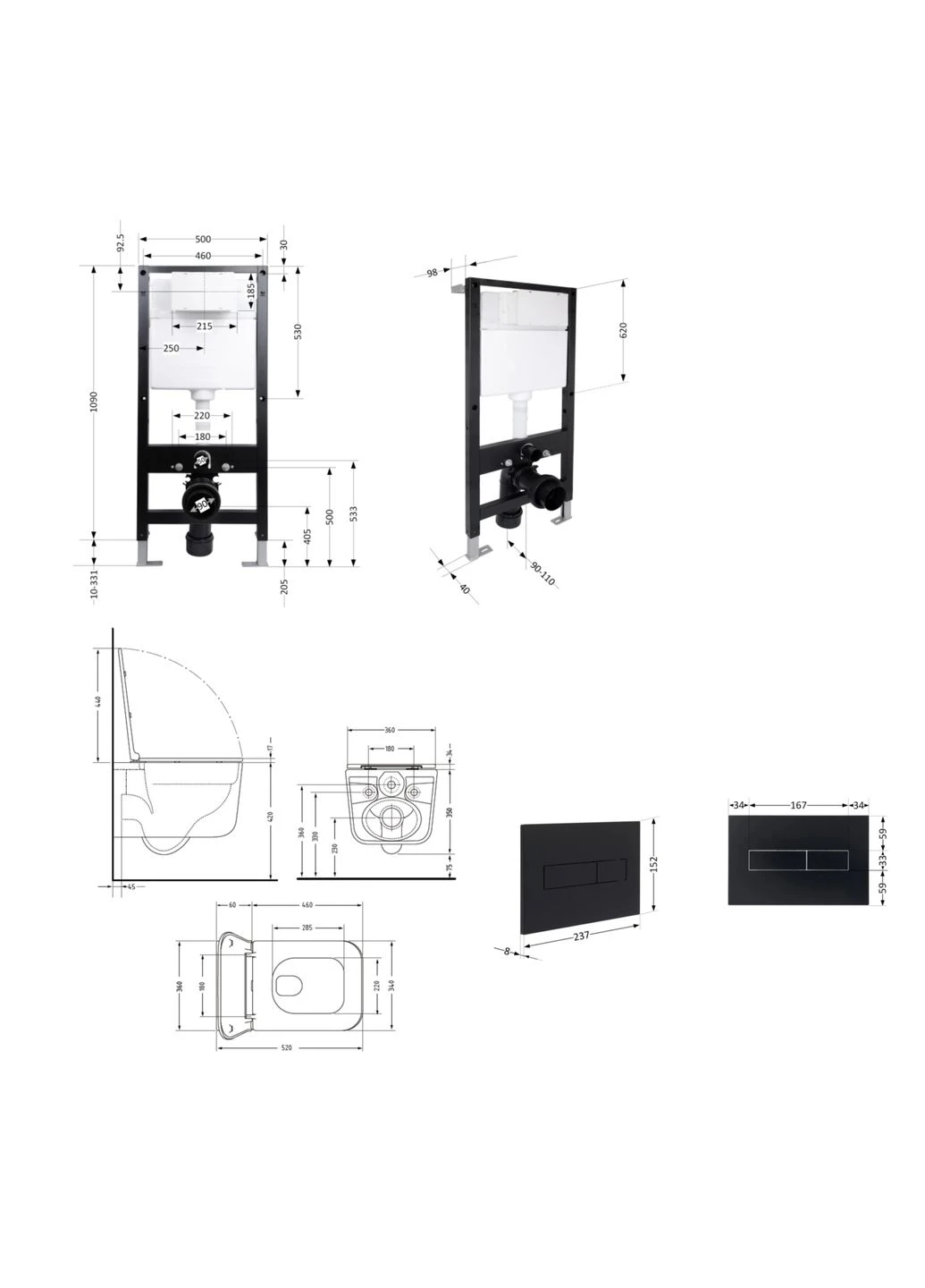 Готове рішення для ванної кімнати: підвісний унітаз Gemini Ultra Quiet 520x360x350 + комплект інсталяції Standard (лінійна Qtap QTGEM26W4543051668 (400531157)