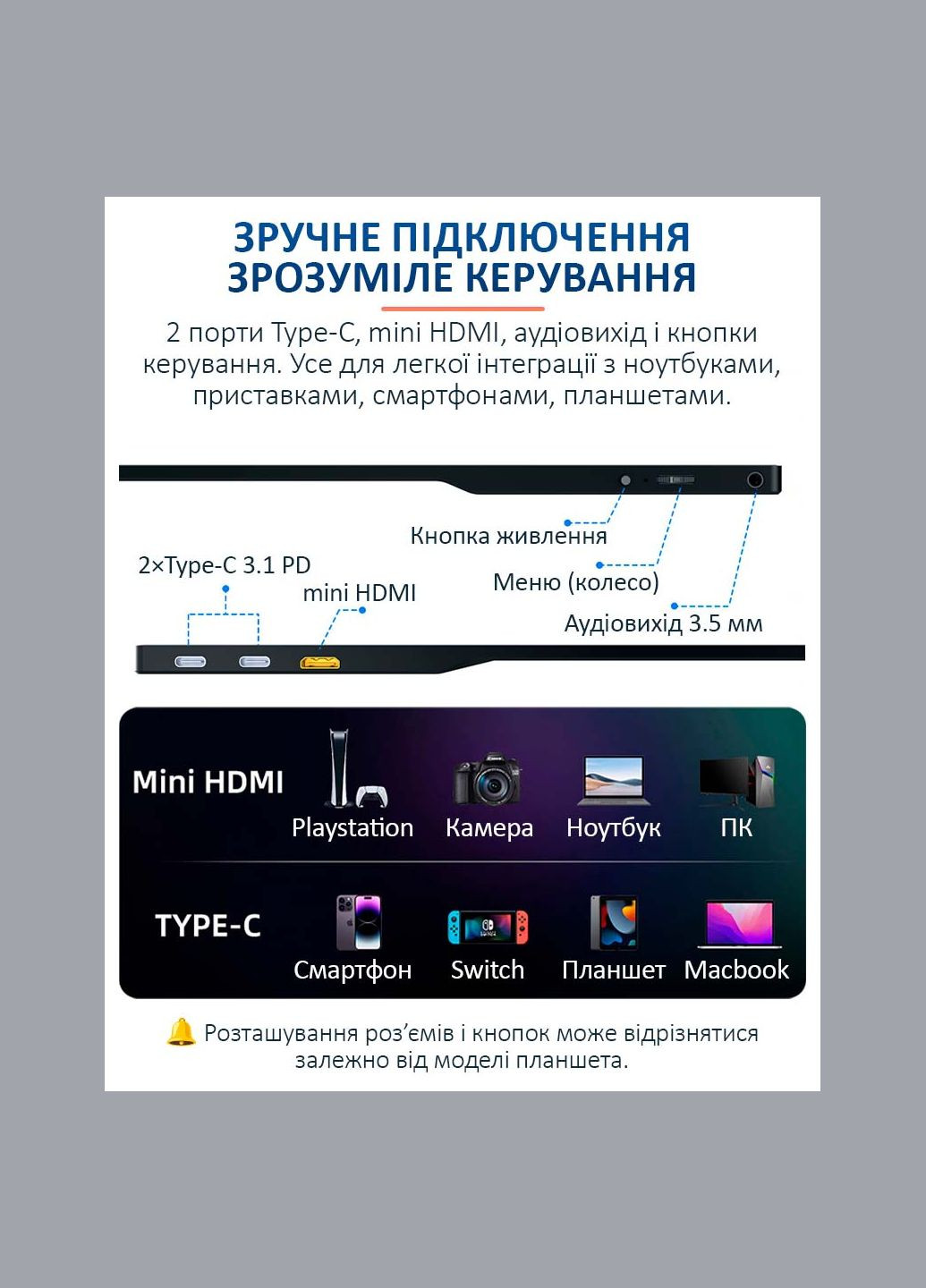 Монітор портативний 156FC / 15.6'' / IPS / 1920x1080 / Type-C / HDMI / jack 3.5 мм / другий екран No Brand (322819144)