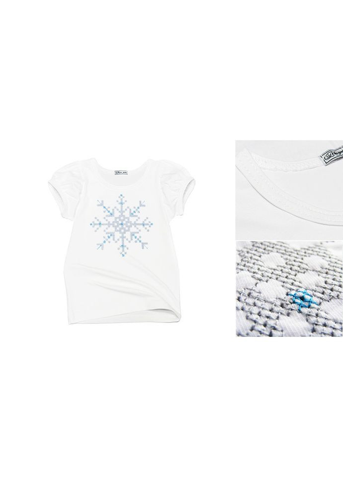 Белая летняя футболка детская для девочки "снежинка" Модні дітки