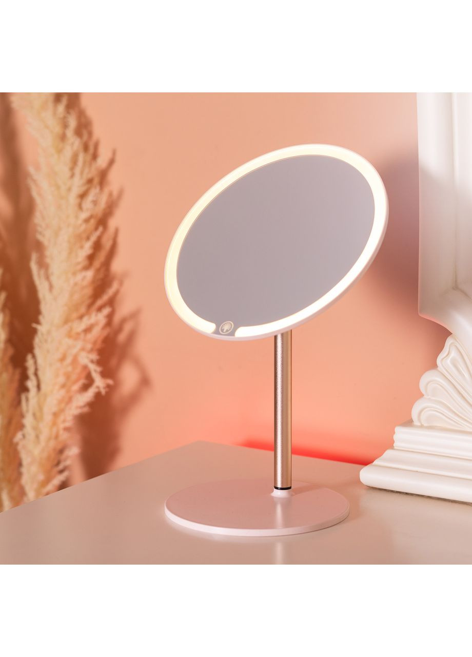 Дзеркало косметичне з підсвічуванням кругле настільне Ø21 см для макіяжу Рожеве HP-10-7AP (A-033797) Yiwu (361857147)