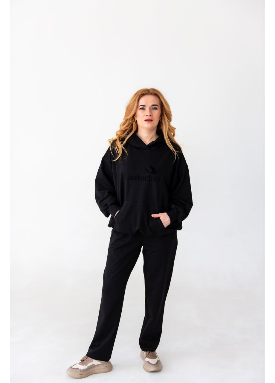 Черные свободные однотонные повседневные хлопковые спортивные штаны джоггеры из хлопка на манжетах с карманами женские оверсайз No Brand (362419425)