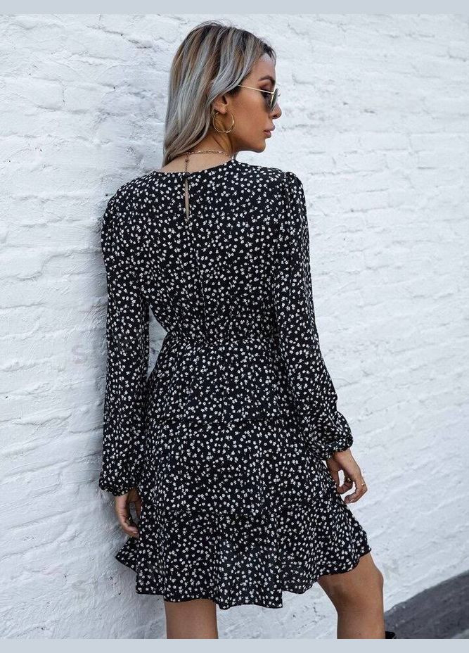 Черное повседневный женское платье с рюшами Avanti в горошек