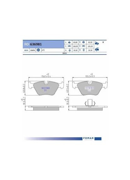 Колодки гальмівні дискові ПЕРЕДН BMW E39 (5 SERIES) 2.0I, 2.3I, 2.5TD,2.5TDS, 2.8I, 3.0D, 3.5I 11.96 FO 636981-ua Fomar (364975083)