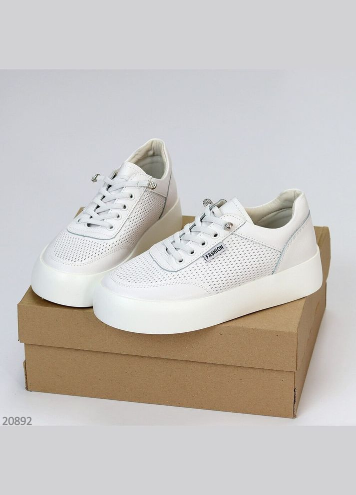 Белые кожаные кроссовки с перфорацией, кеды KDSL Florin белые лето (316278577)