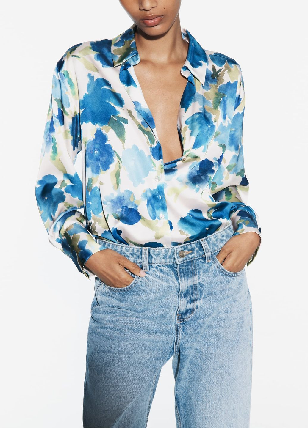 Голубой кэжуал рубашка с цветами Zara