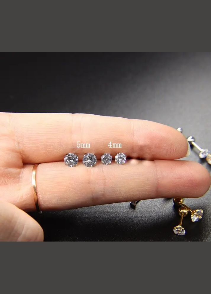 Сережки-гвоздики із сталі з цирконом кристалом сережки штанги 1шт No Brand (339104061)