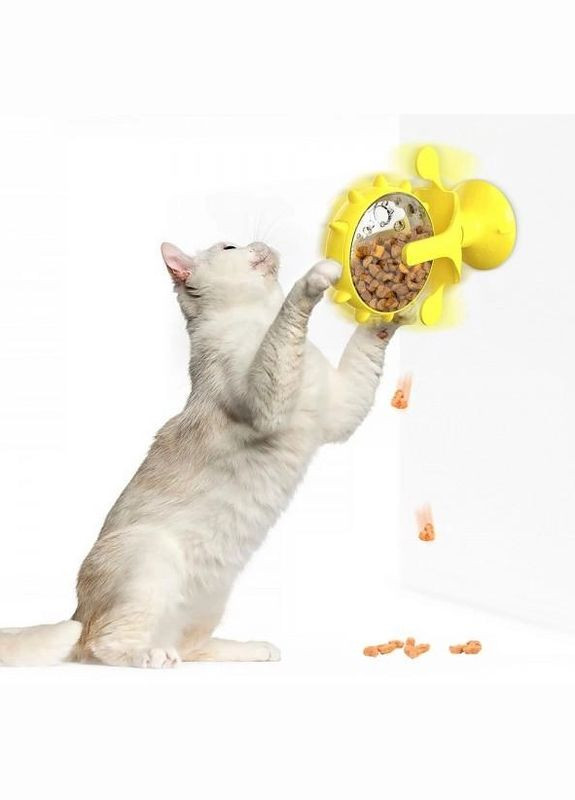 Интерактивная игрушка-кормушка для котов 01188/Т на присоске желтая BronzeDog (285792324)