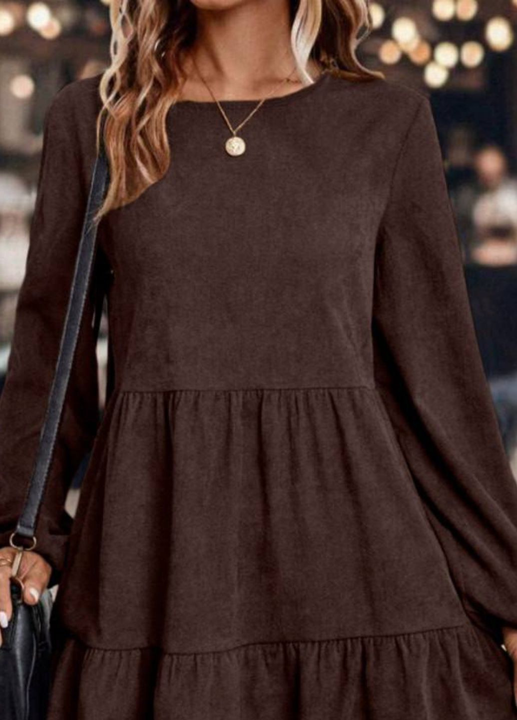 Коричневое повседневный платье мини с оборками и рукавом фонарик бэби долл Україна