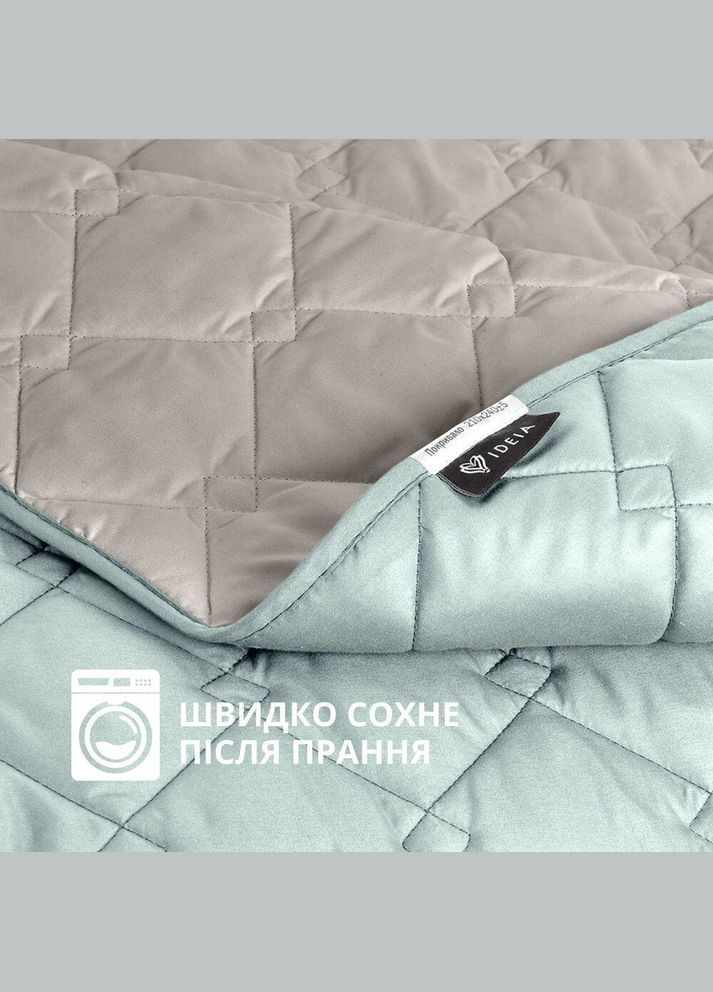 Покривало 180х210 см стьобане двостороннє якісна стібка мікрофібра на ліжко, диван мята сіре IDEIA (302975654)