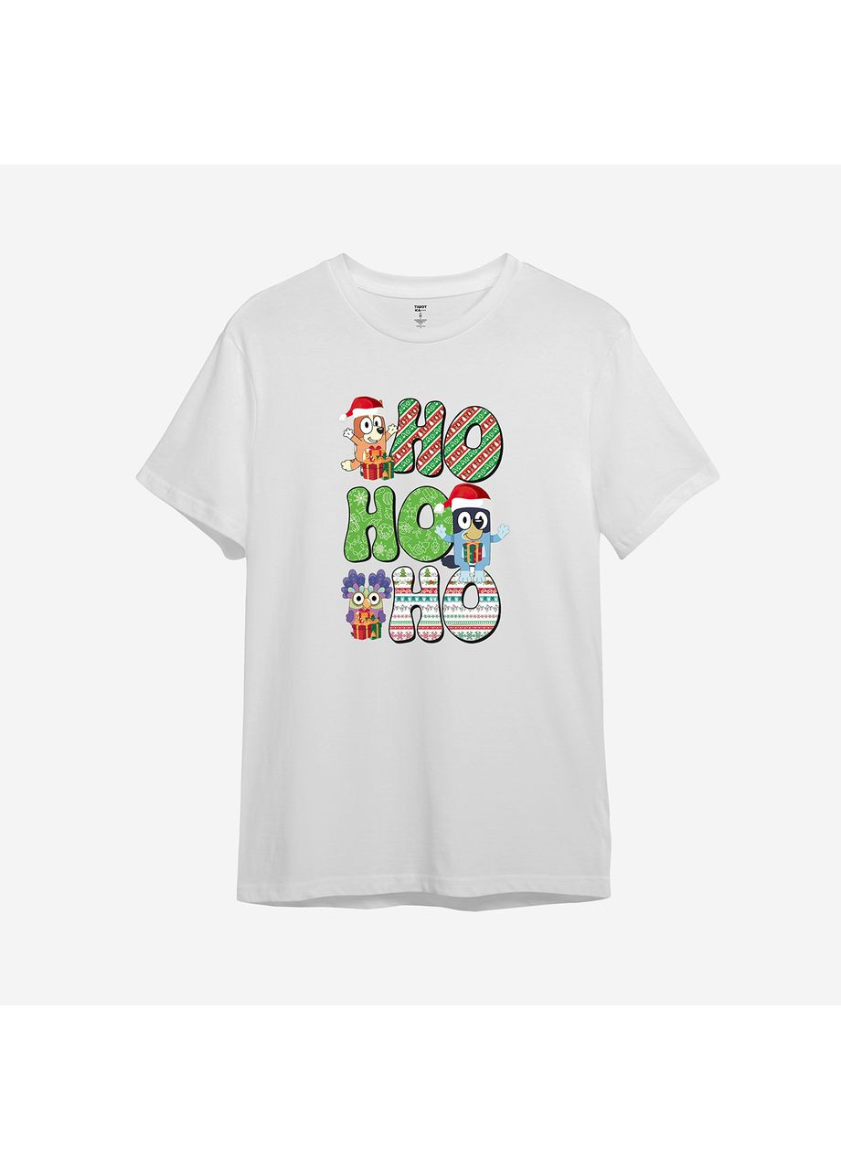 Белая демисезонная детская новогодняя футболка с принтом "ho ho ho" (10102109894) ТiШОТКА