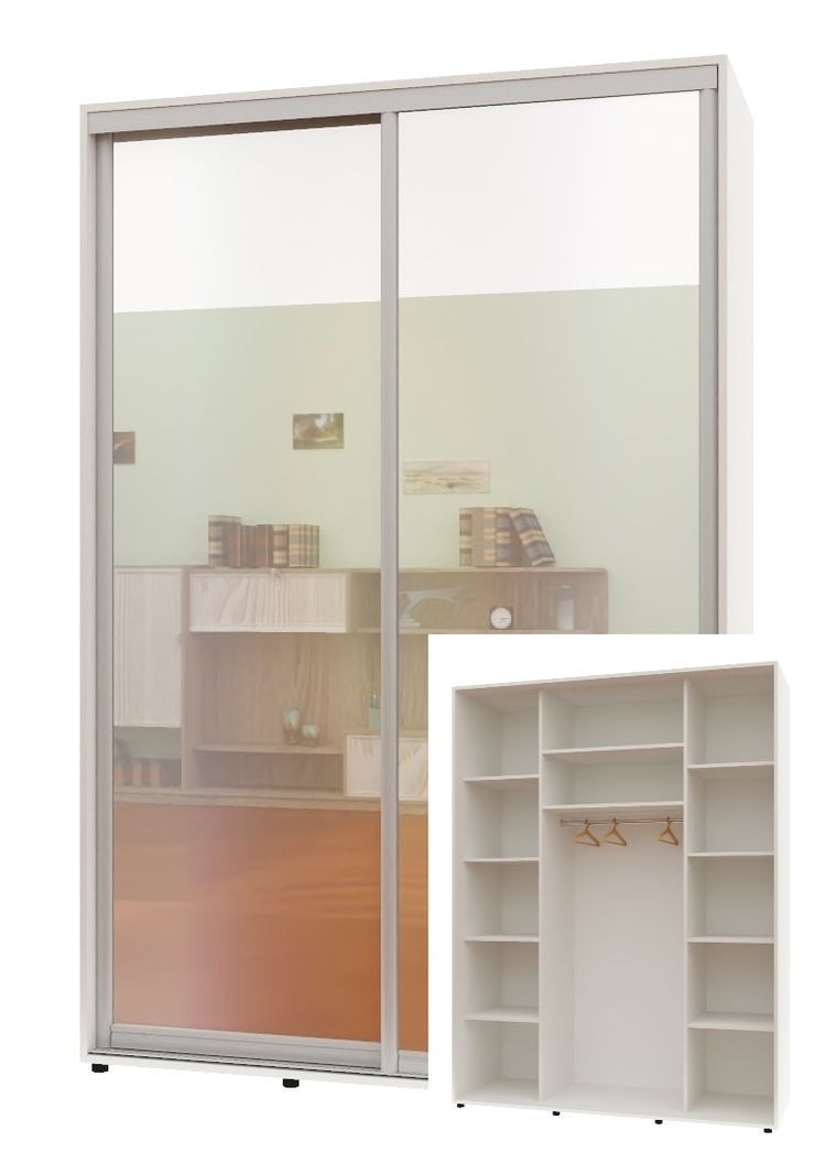 Шкаф-купе двухдверный Комфорт Мебель 160*60*220 см Белый 2 двери Зеркало Макси Комфорт Меблі (360467393)