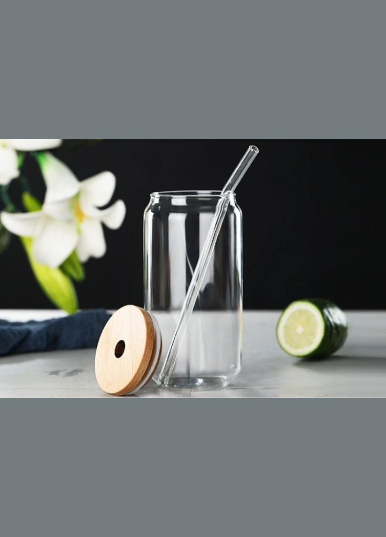 Набір склянок-банок для коктейлів з бамбуковою кришкою та трубочкою - Can 450 мл, 4 шт More (317253873)